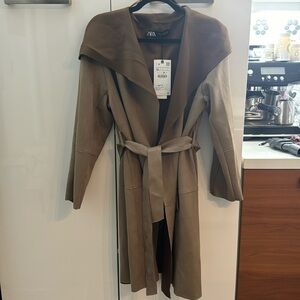Zara FAUX SUEDE HOODED JACKET XL